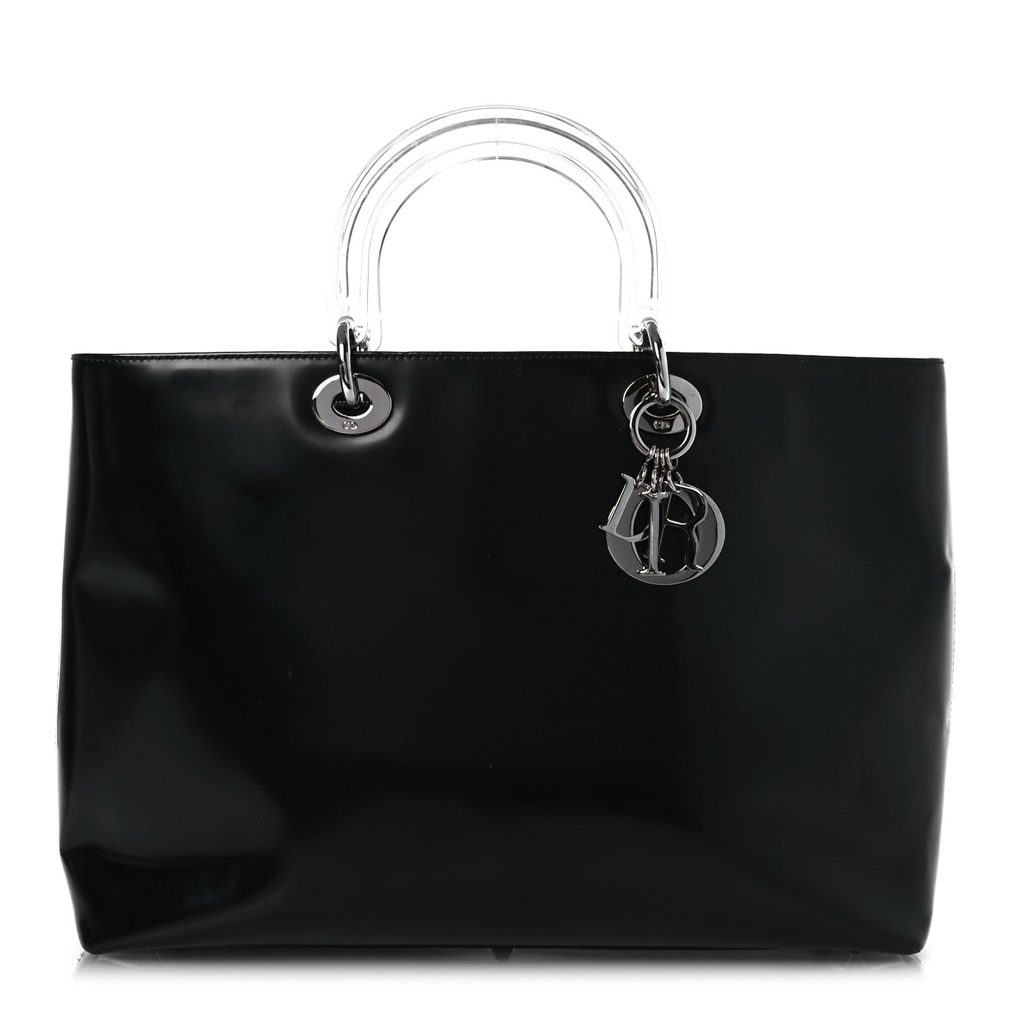 Glazed Calfskin Large Lady Dior Tote Black