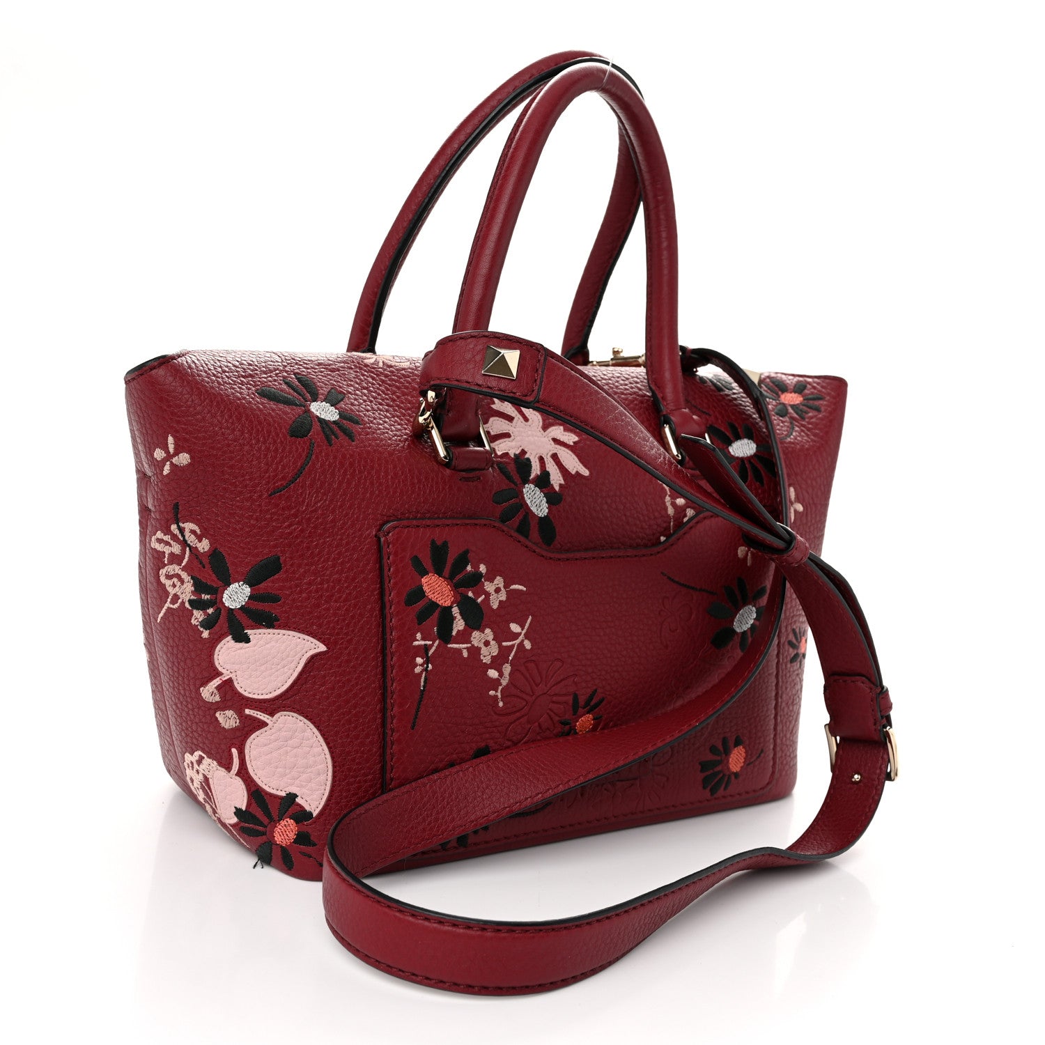 Valentino Garavani Alce Printed Calfskin Flower Embroidered Demilune Double Handle Satchel 3 of 13
