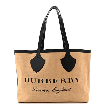 Burberry Raffia Logo Print Medium The Giant Reversible Tote Black 1 of 10