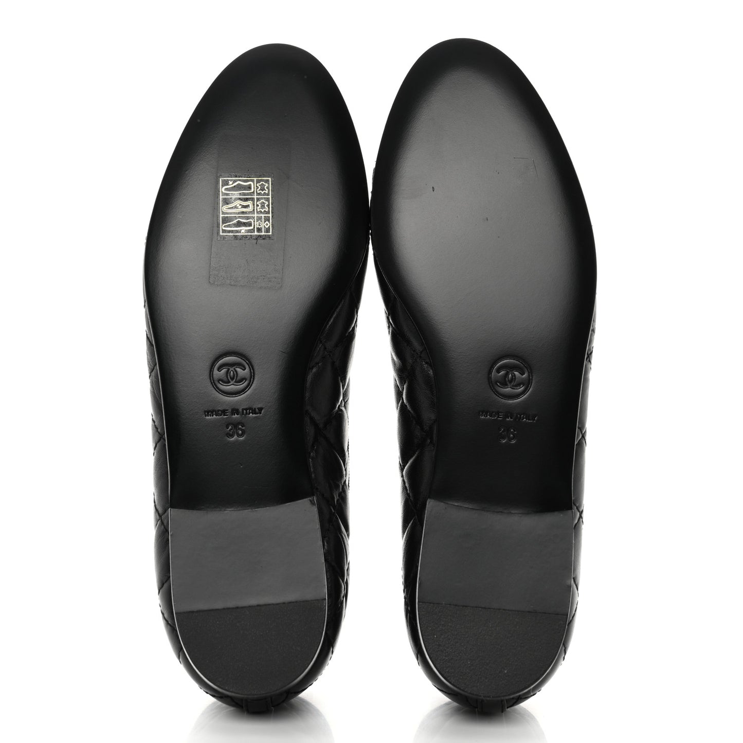 Aged Calfskin Quilted CC Cap Toe Ballerina Flats 36 Black