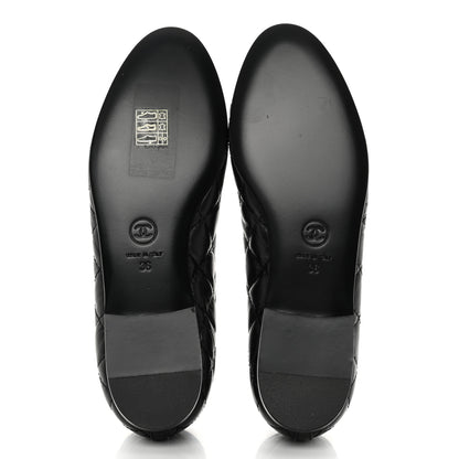 Chanel Aged Calfskin Quilted CC Cap Toe Ballerina Flats 36 Black 5 of 8
