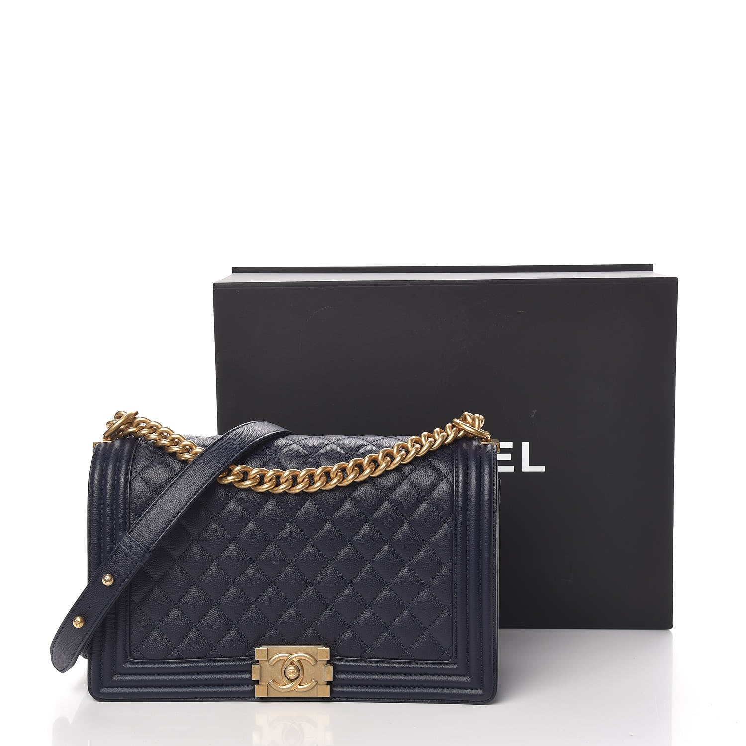 Chanel Caviar Quilted New Medium Boy Flap Dark Navy Blue 11 of 11