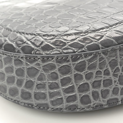 Versace Calfskin Crocodile Embossed Large Greca Goddess Bag Charcoal 8 of 9