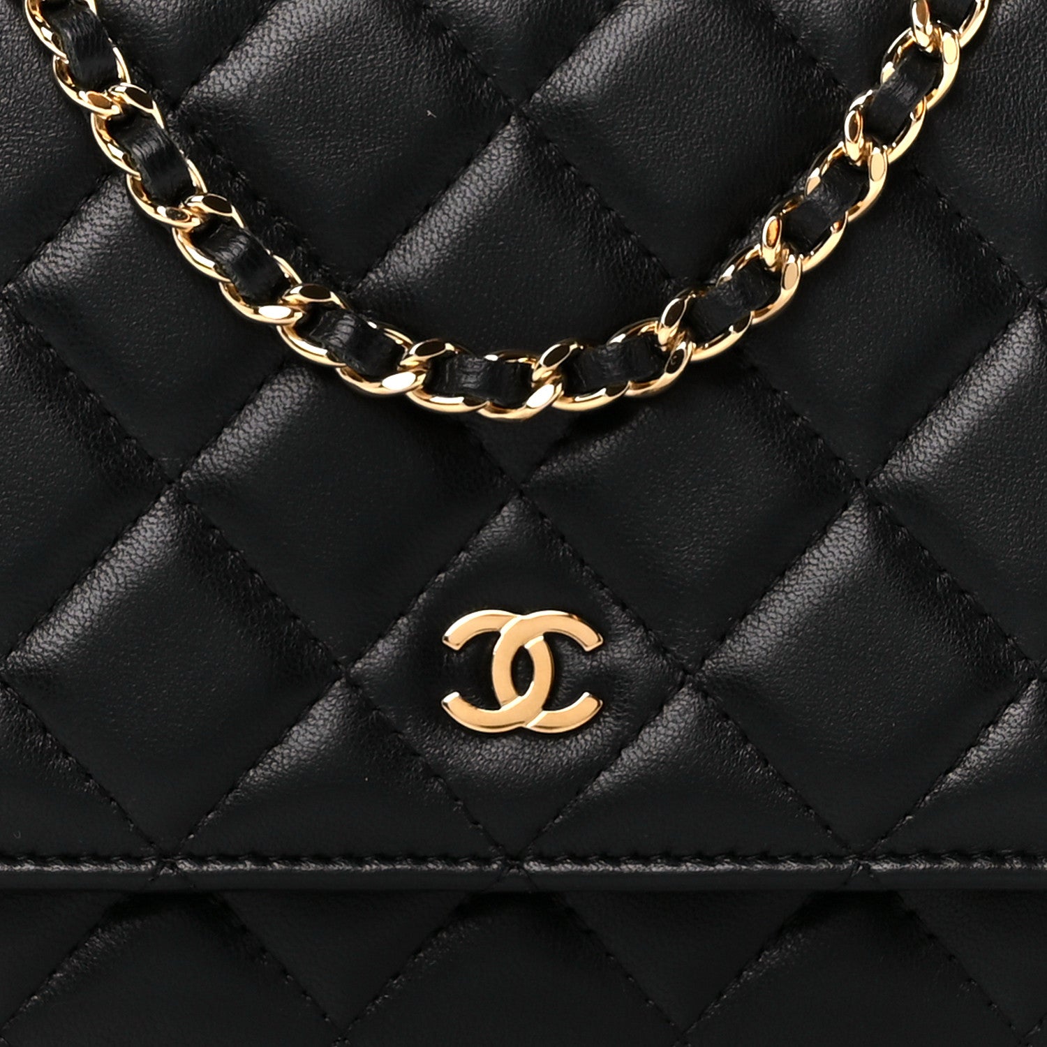 Chanel Lambskin Quilted Wallet On Chain WOC Black 10 of 14