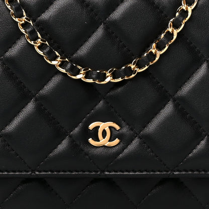 Chanel Lambskin Quilted Wallet On Chain WOC Black 10 of 14