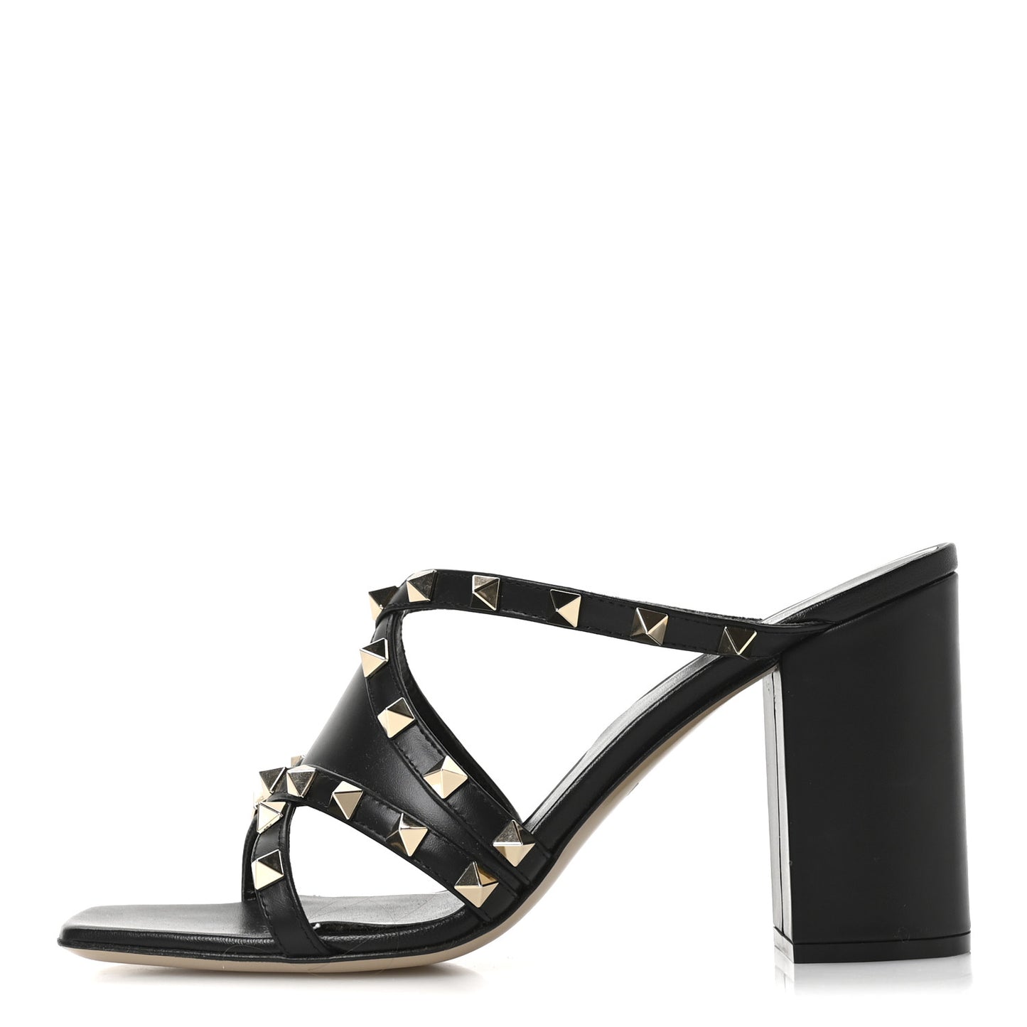 Nappa Rockstud Criss Cross Block Heel 100mm Sandals 37 Black