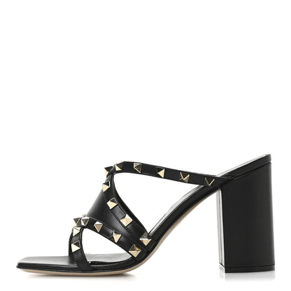 Valentino Garavani Nappa Rockstud Criss Cross Block Heel 100mm Sandals 37 Black 1 of 8
