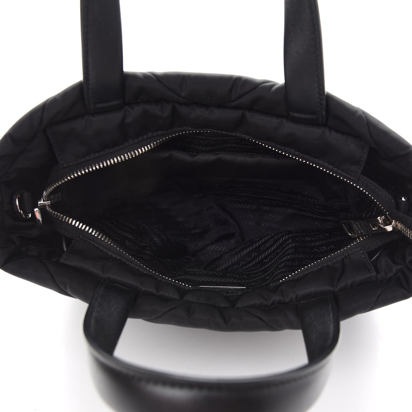 Re-Nylon Nappa Triangle Quilted Padded Double Handled Zip Pocket Tote Black