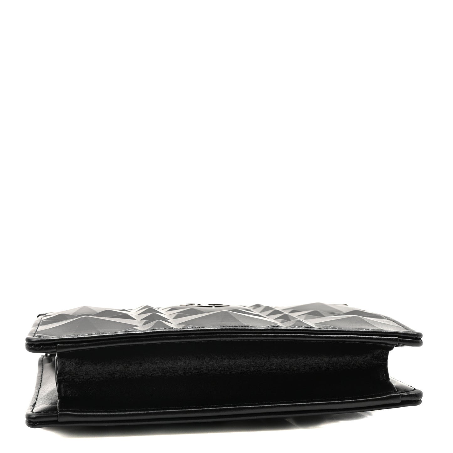 Calfskin Macrocannage Diamond Caro Zipped Pouch With Chain Black
