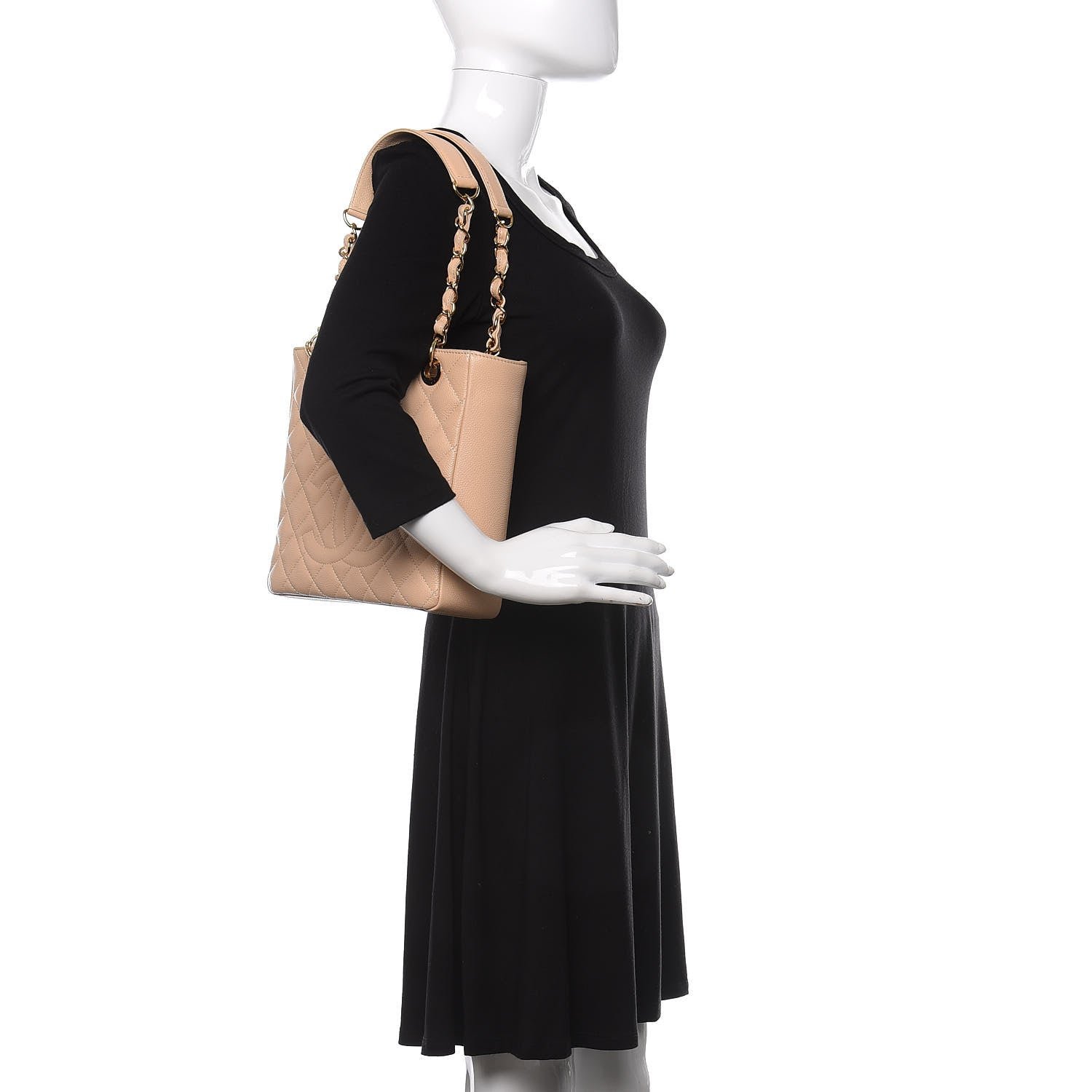 Chanel Caviar Quilted Petit Shopping Tote PST Light Beige 2 of 12