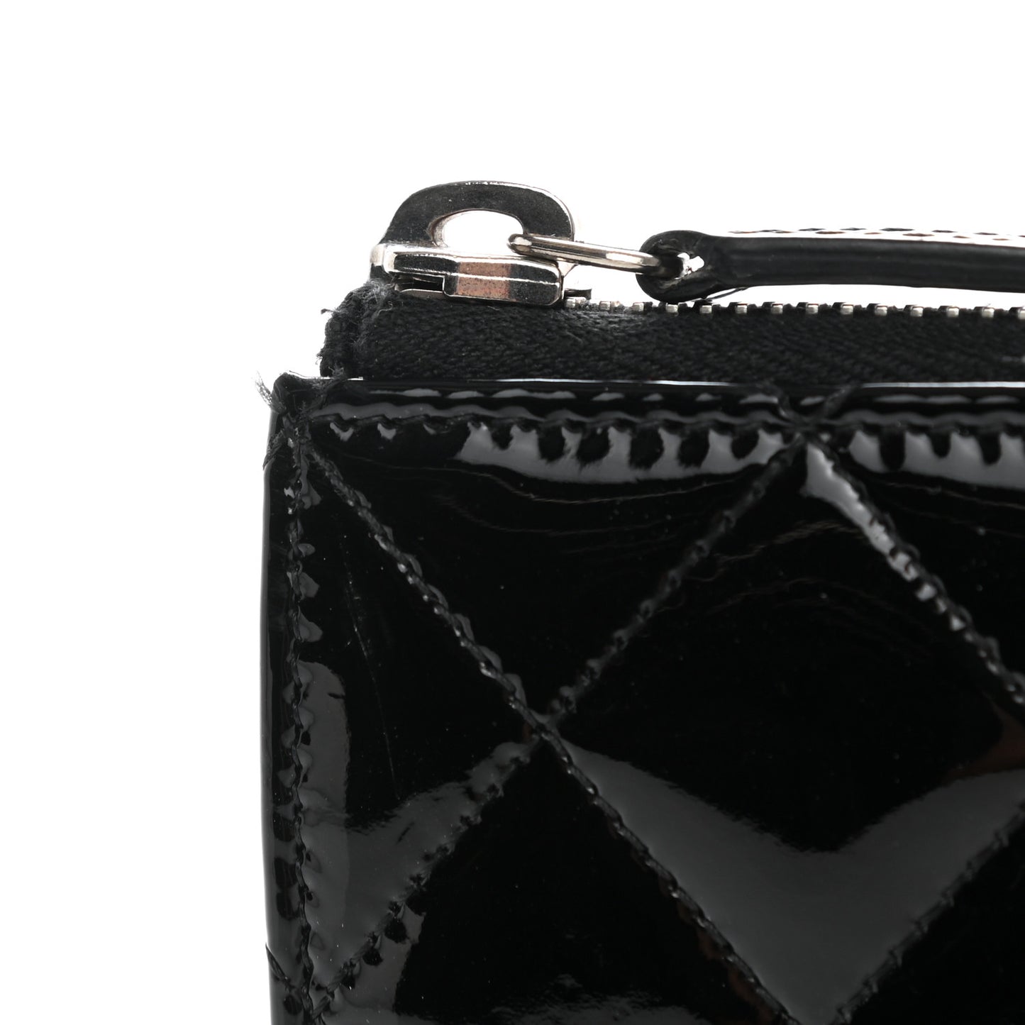 Patent Quilted Zip Around Wallet Black
