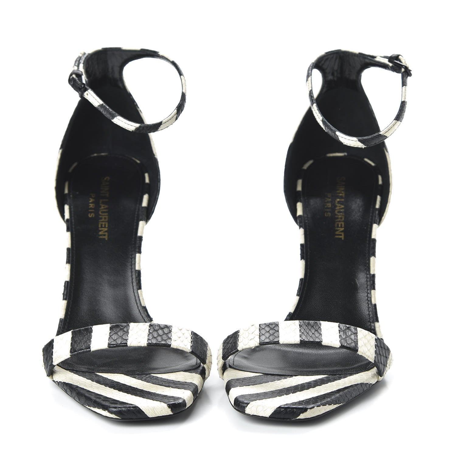 Saint Laurent Snakeskin Striped Amber 85 Heel 38.5 Black Off White 2 of 10