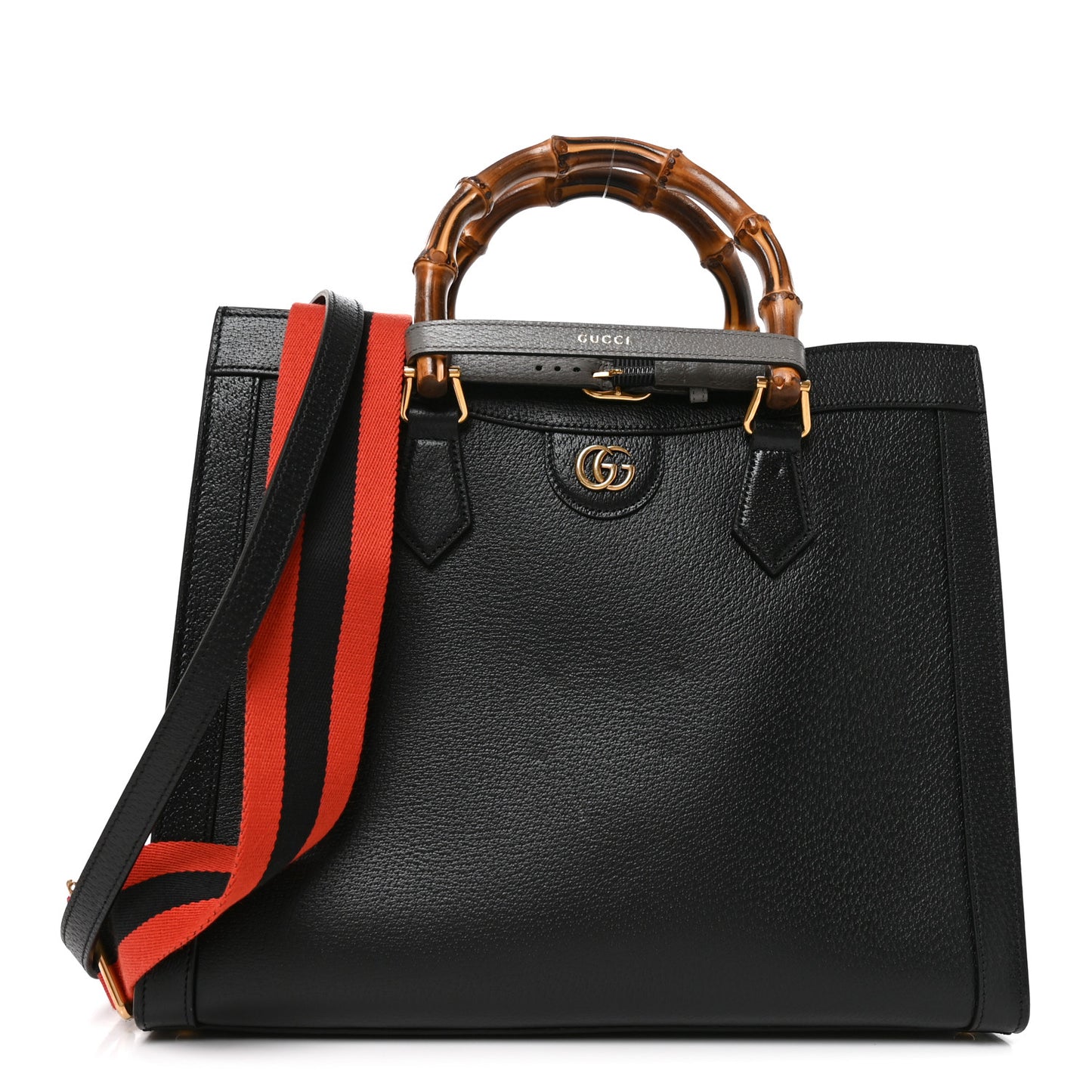 Textured Dollar Calfskin Web Medium Diana Tote Bag Black Dusty Grey