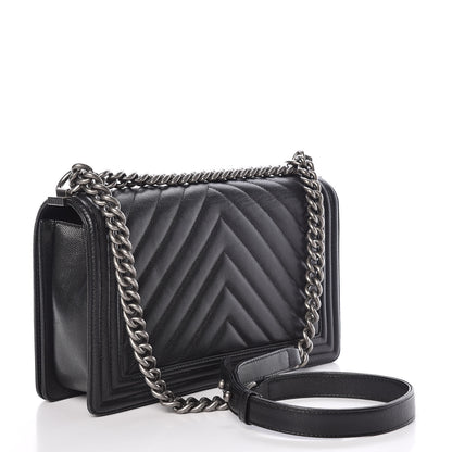 Chanel Caviar Chevron Quilted New Medium Boy Flap Black 3 of 10