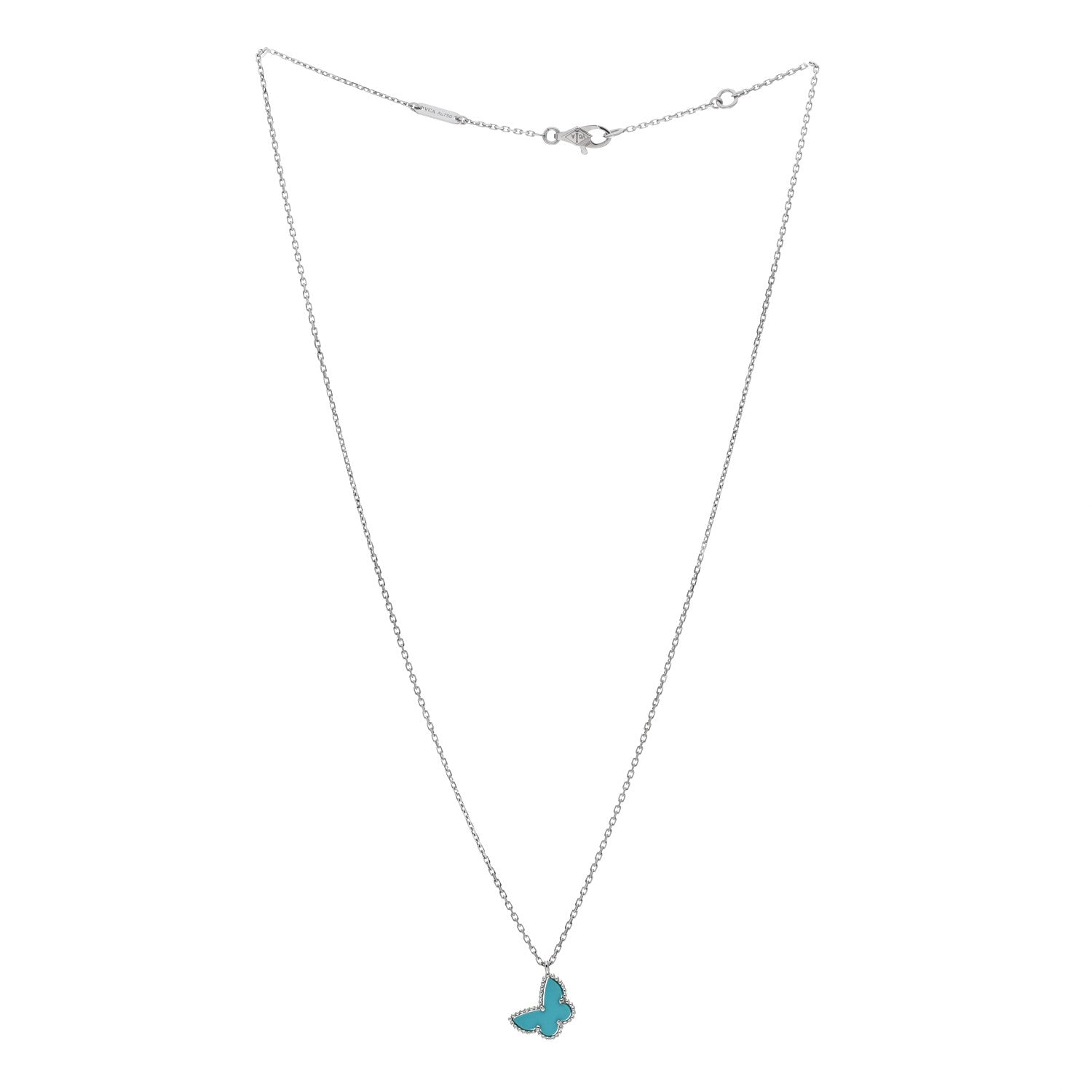 Van Cleef & Arpels 18K White Gold Turquoise Sweet Alhambra Butterfly Pendant Necklace 3 of 6