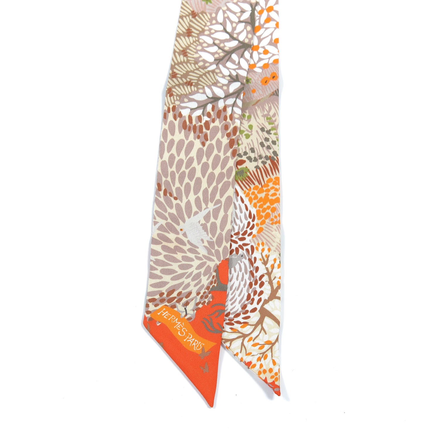 Hermes Silk Dans Un Jardin Anglais Twilly Orange Beige Rose Kaki 3 of 5