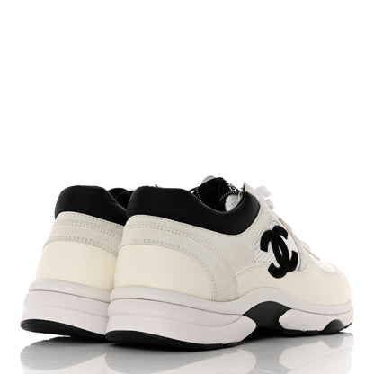 Chanel Mesh Suede Calfskin Grained Calfskin Womens CC Sneakers 40.5 White Black 4 of 9