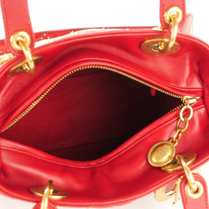 Christian Dior Lambskin Cannage Studded Medium Supple Lady Dior Red 5 of 7
