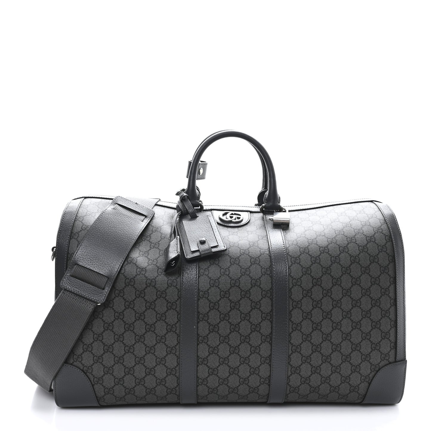 GG Supreme Monogram Textured Dollar Calfskin Large Savoy Duffle Bag Grey Black Graphite Grey