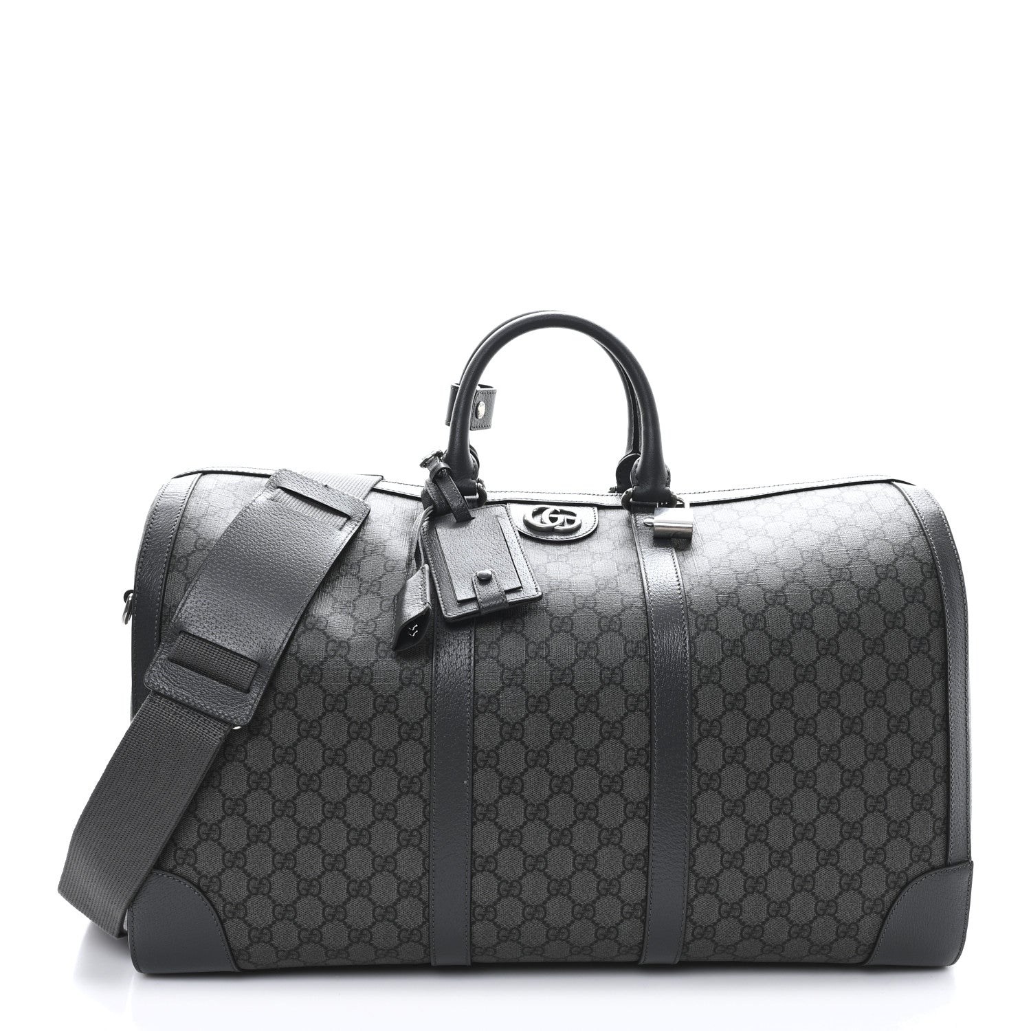 Gucci GG Supreme Monogram Textured Dollar Calfskin Large Savoy Duffle Bag Grey Black Graphite Grey 1 of 9