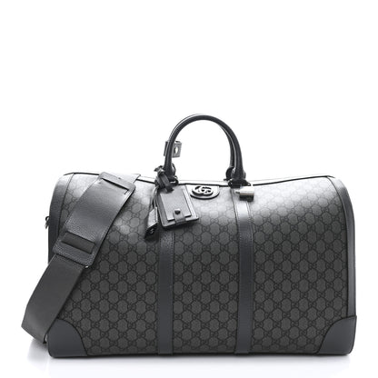 Gucci GG Supreme Monogram Textured Dollar Calfskin Large Savoy Duffle Bag Grey Black Graphite Grey 1 of 9