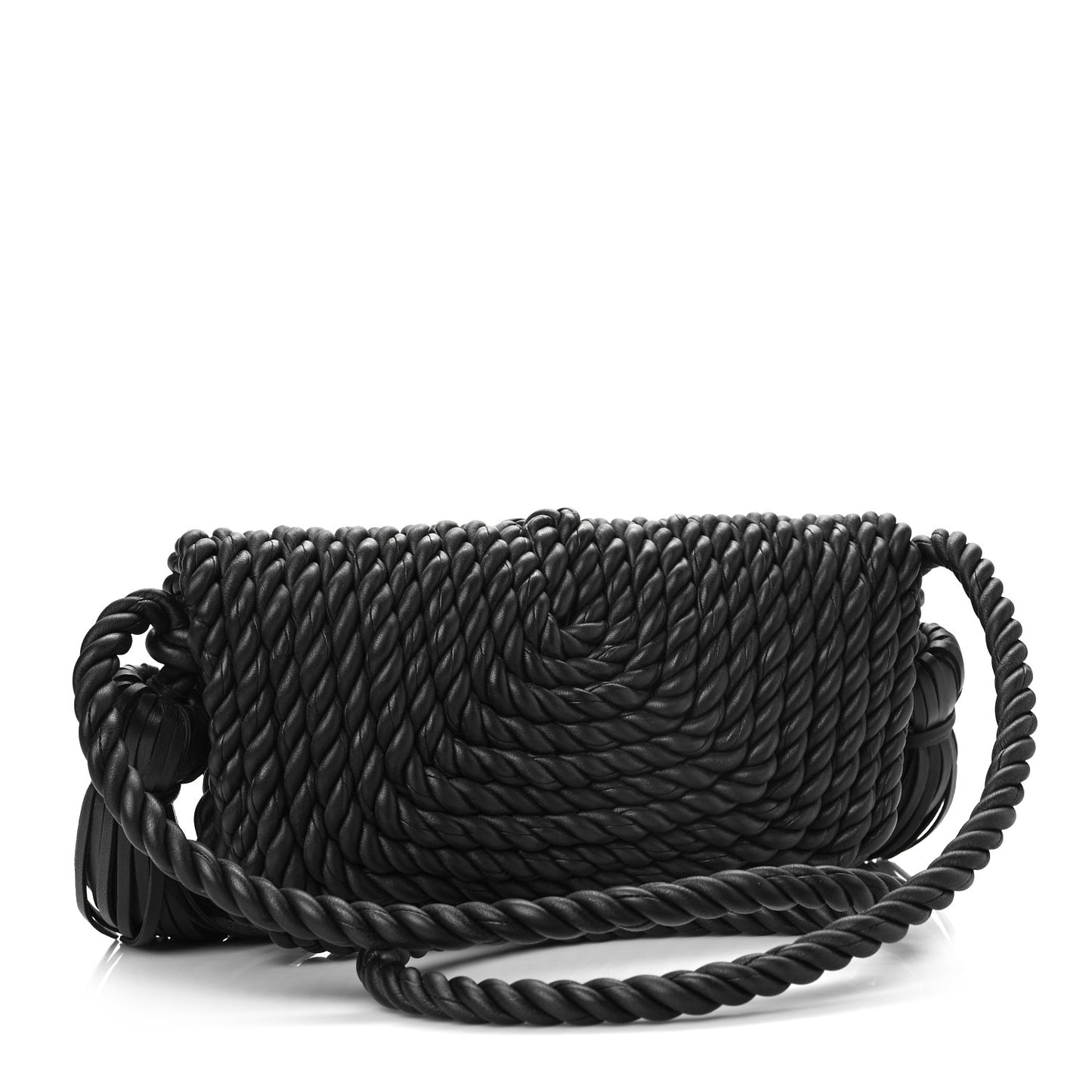 Lambskin Torchon Tasseled Twisted Shoulder Bag Black