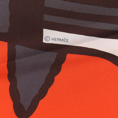 Hermes Silk Robe Du Soir Scarf 90 Orange Soleil Taupe 4 of 4