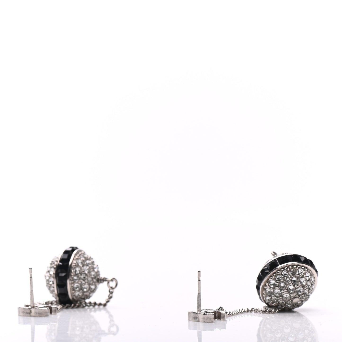 Crystal CC Drop Earrings Silver Black