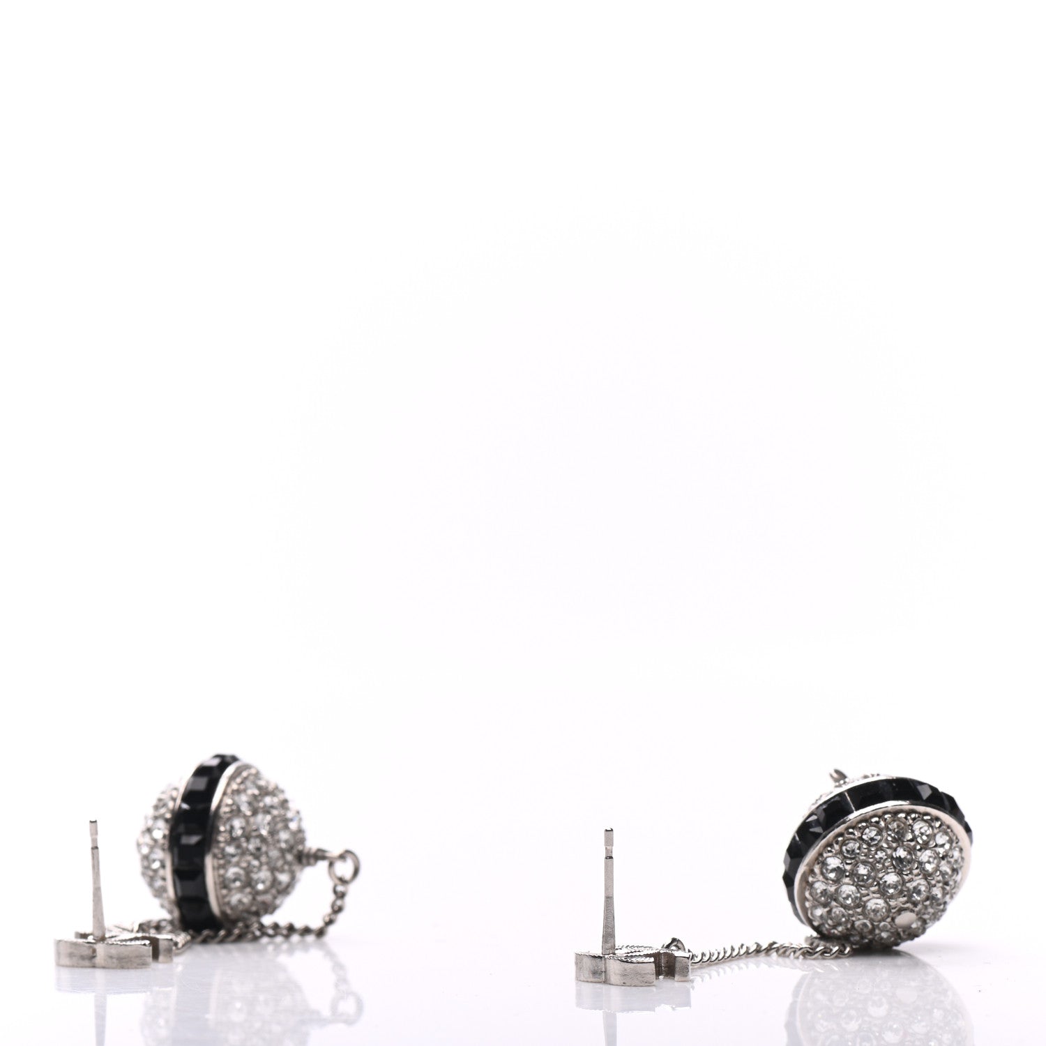 Chanel Crystal CC Drop Earrings Silver Black 3 of 6