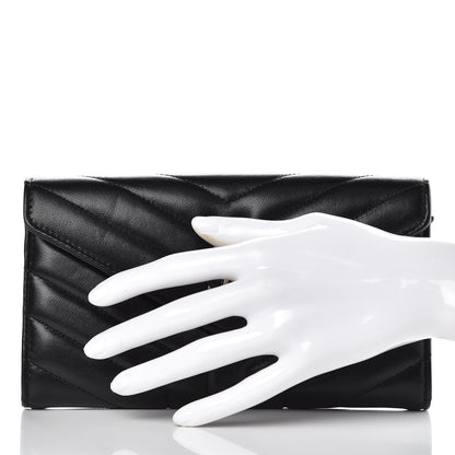 Saint Laurent Lambskin Y Quilted Monogram Large Loulou Flap Wallet Black 2 of 8