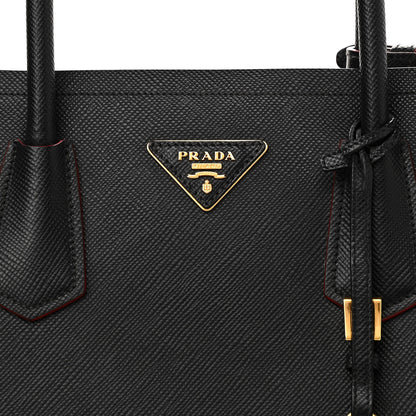 Prada Saffiano Cuir Medium Double Bag Black Fuoco 8 of 10
