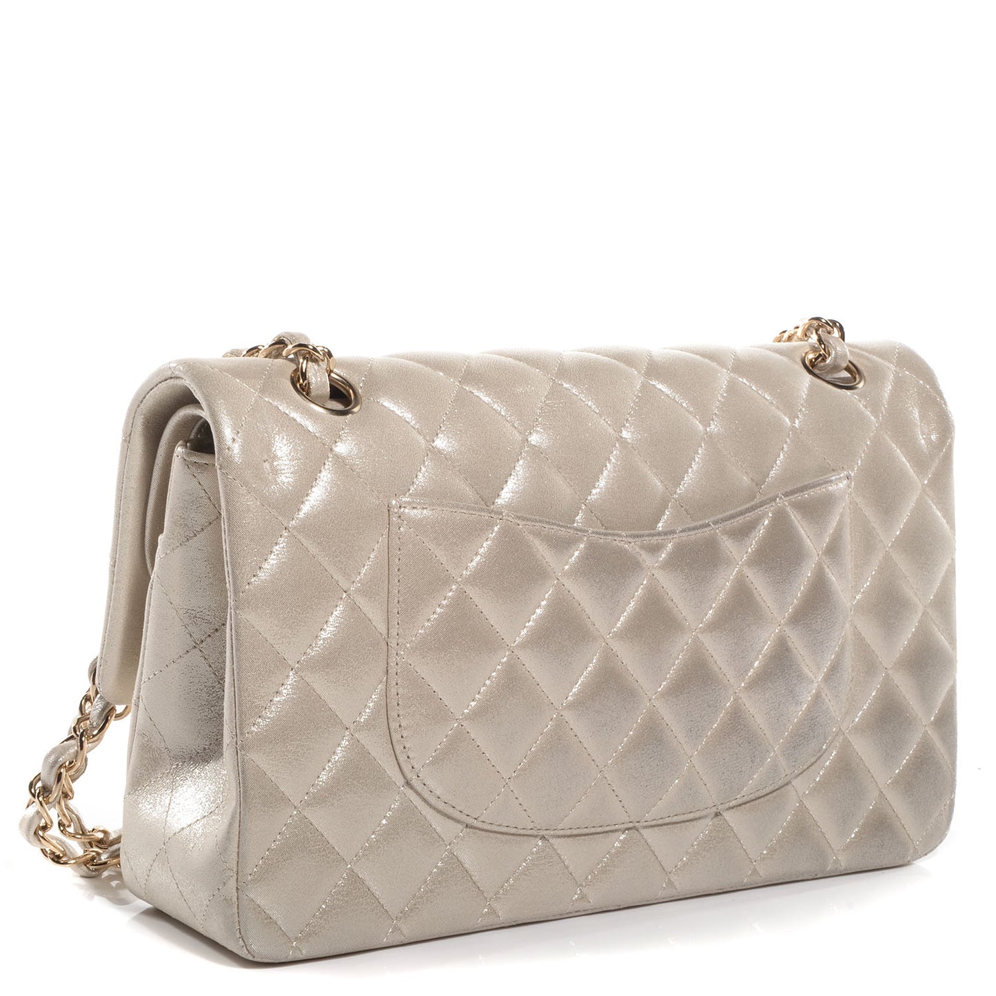 Iridescent Calfskin Medium Double Flap Light Gold