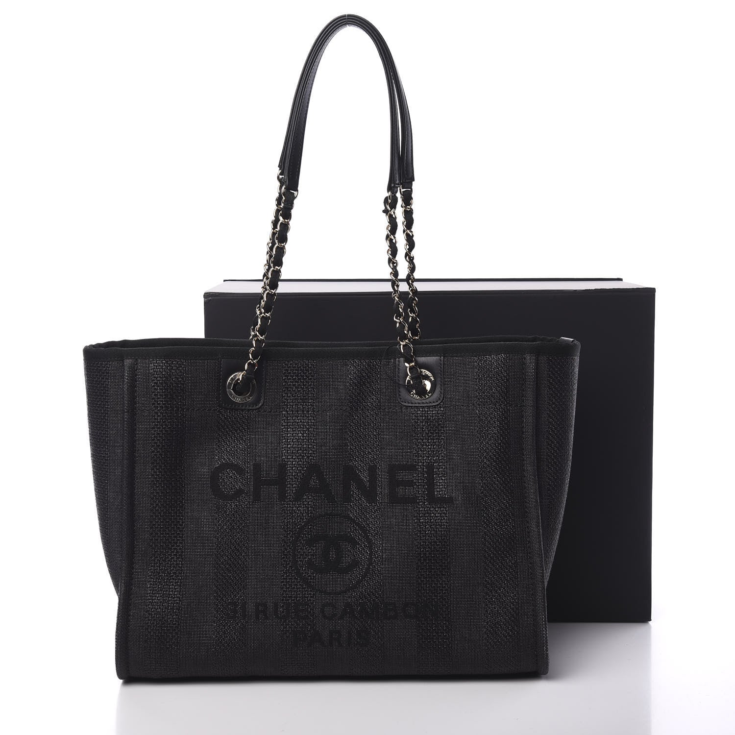 Chanel Mixed Fibers Striped Small Deauville Tote Black 10 of 10