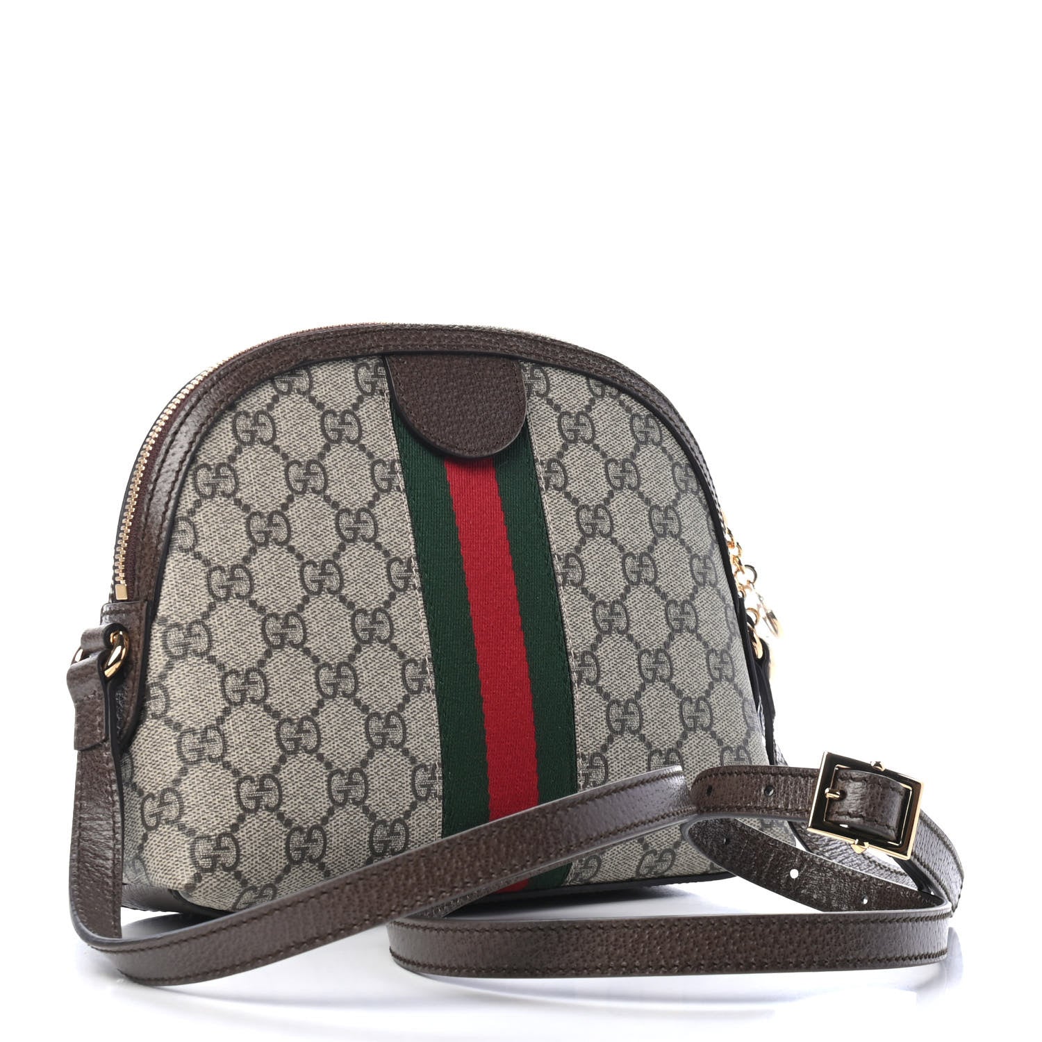 Gucci GG Supreme Monogram Textured Dollar Calfskin Web Small Ophidia Dome Shoulder Bag Beige Ebony New Acero 2 of 4