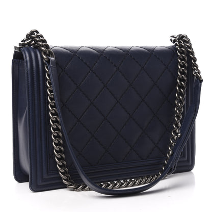 Chanel Calfskin Double Stitch Large Boy Flap Navy Blue 3 of 11