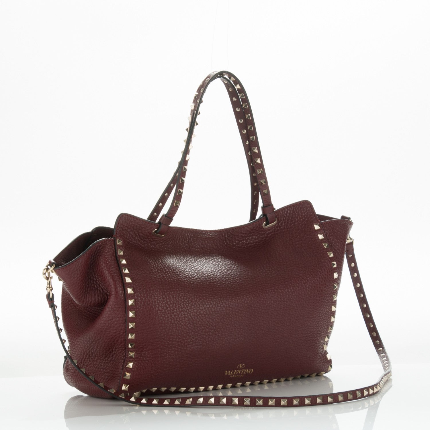 Valentino Garavani Pebbled Calfskin Medium Rockstud Tote Cremisi 3 of 8