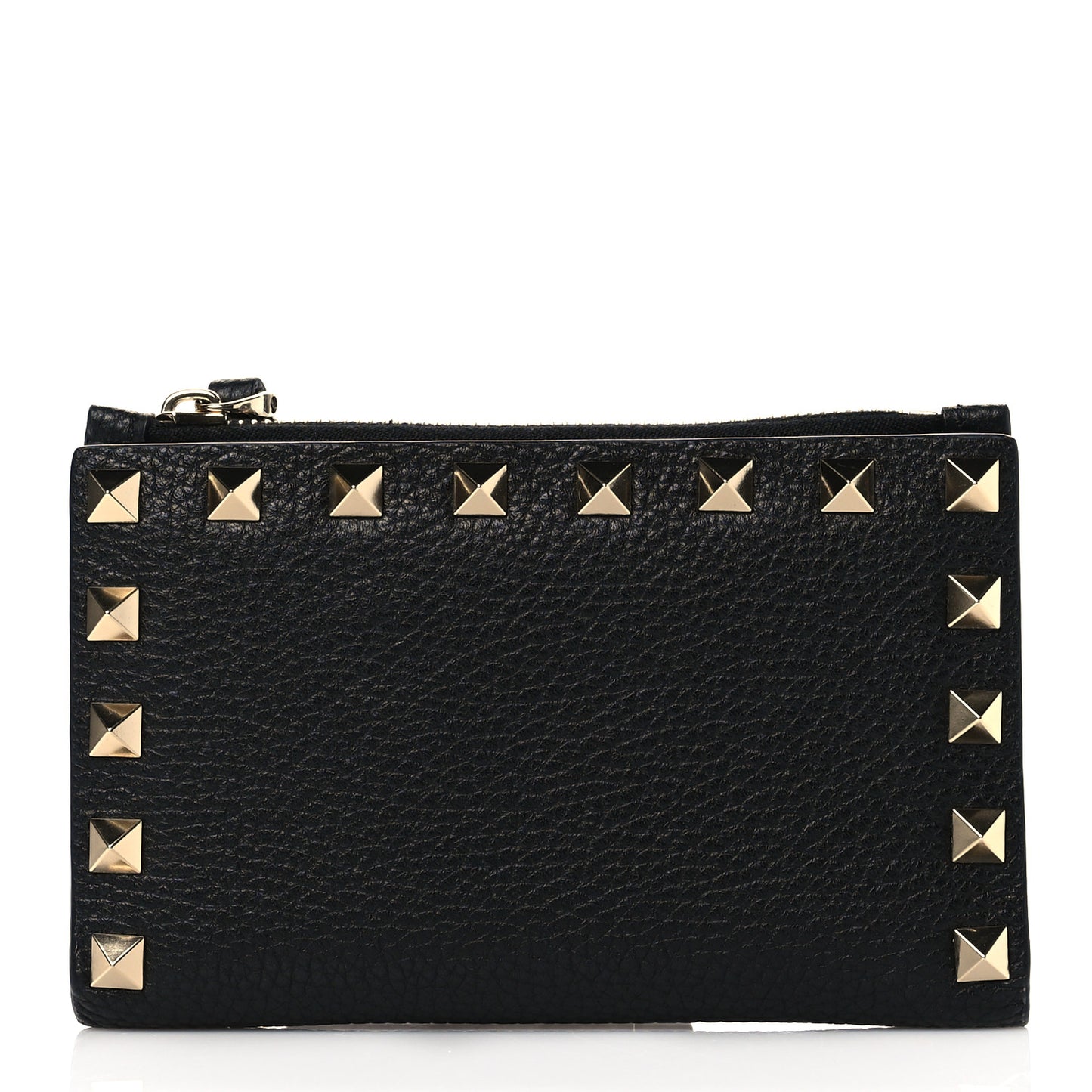 Grainy Calfskin Rockstud Coin Purse Card Holder Black