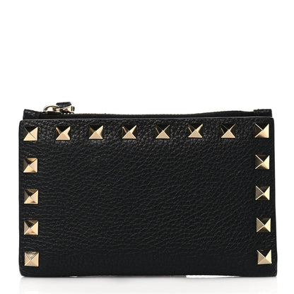 Valentino Garavani Grainy Calfskin Rockstud Coin Purse Card Holder Black 1 of 9