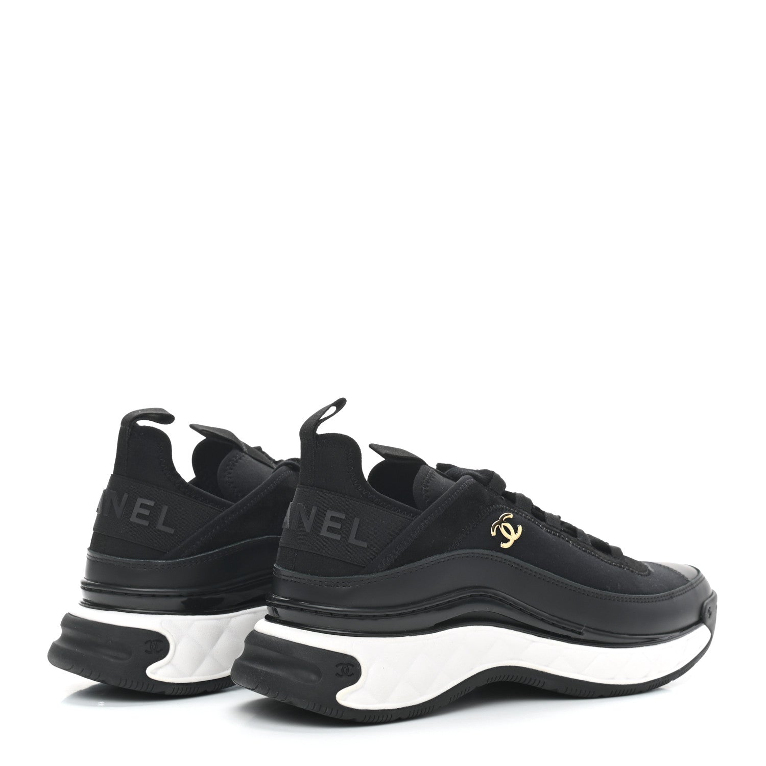 Chanel Velvet Calfskin Mixed Fibers CC Sneakers 38.5 Black 4 of 8