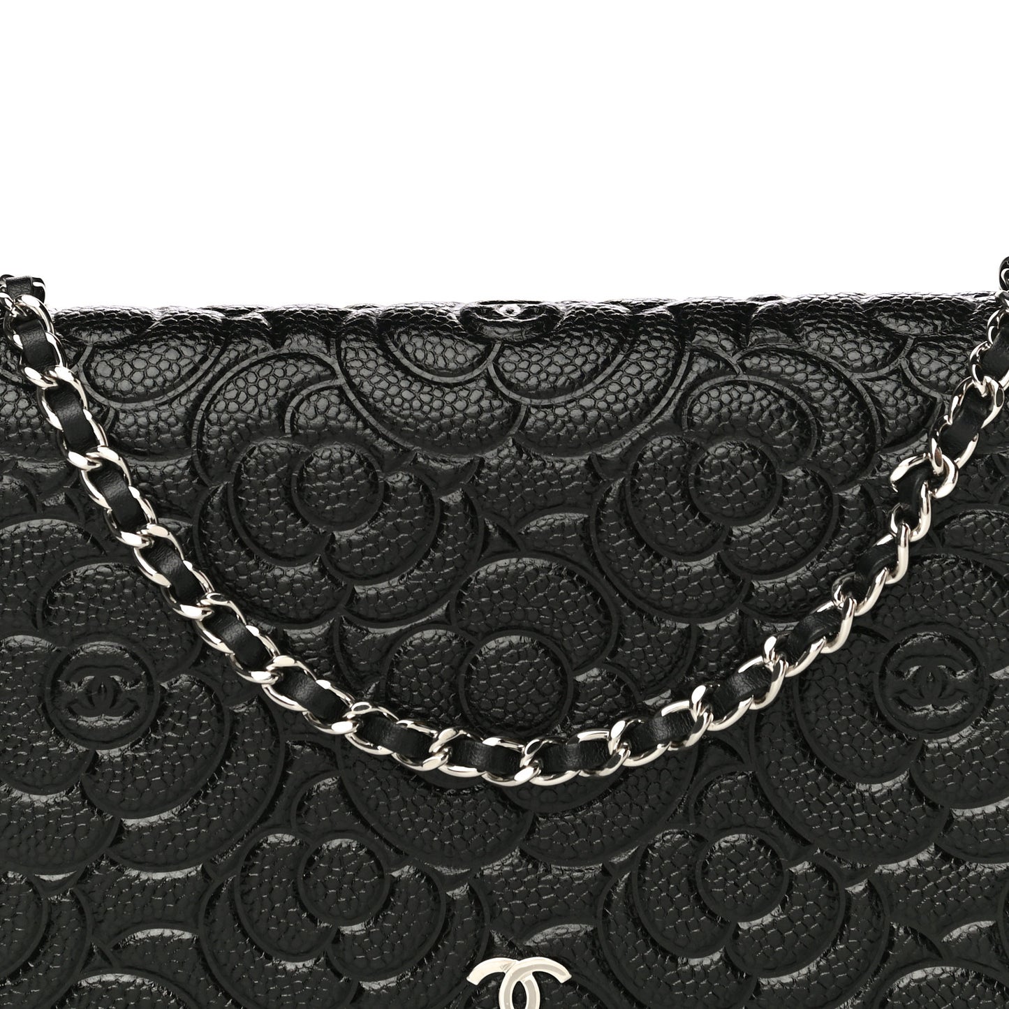 Caviar Camellia Embossed Wallet On Chain WOC Black