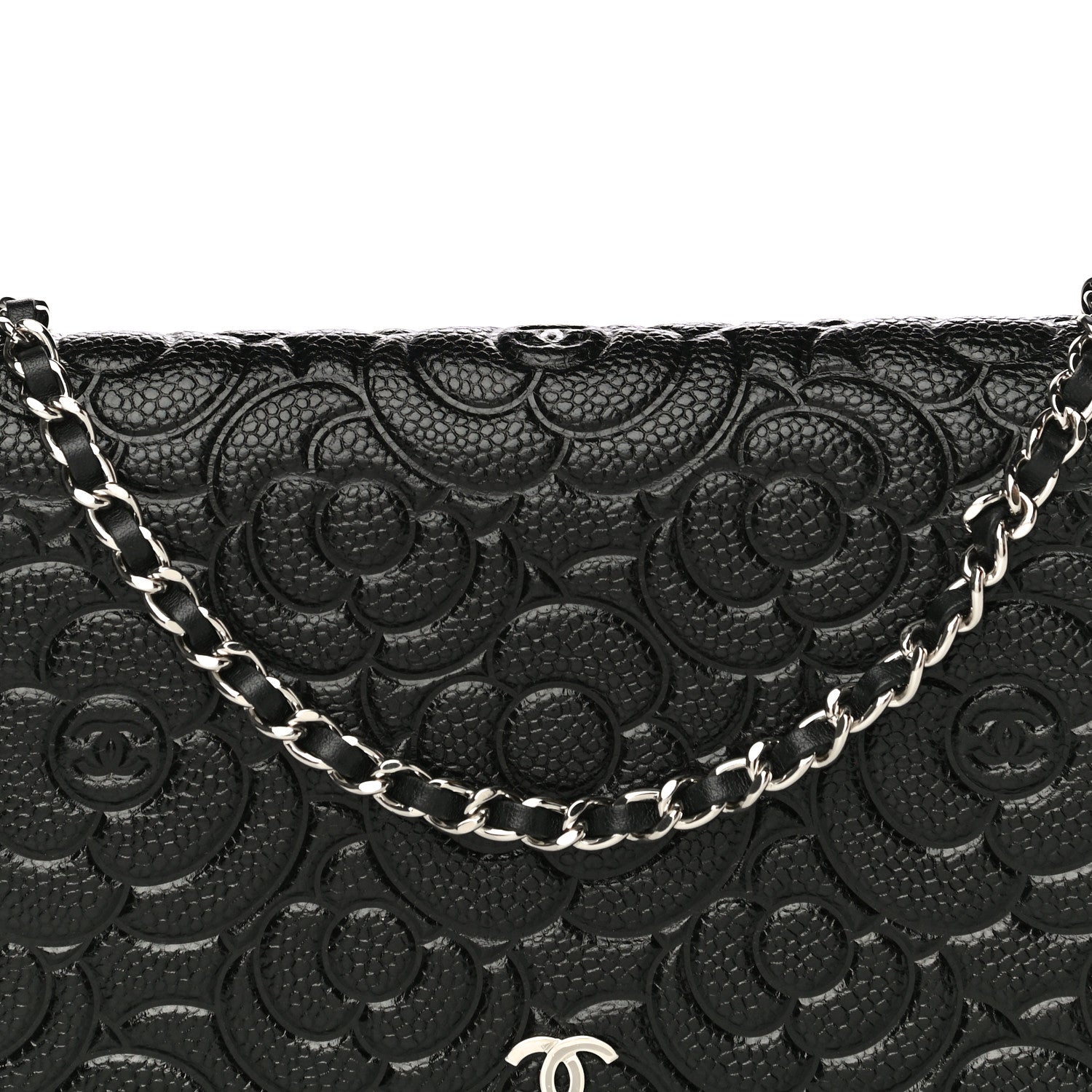 Chanel Caviar Camellia Embossed Wallet On Chain WOC Black 13 of 23
