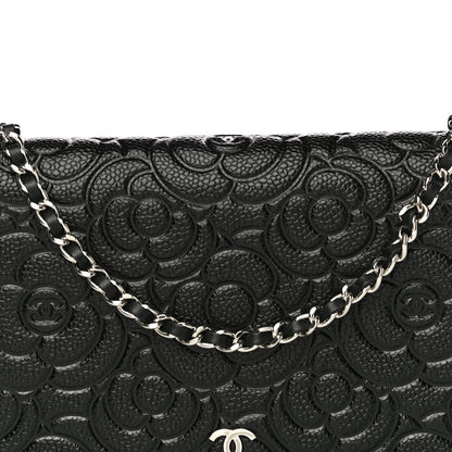 Chanel Caviar Camellia Embossed Wallet On Chain WOC Black 13 of 23