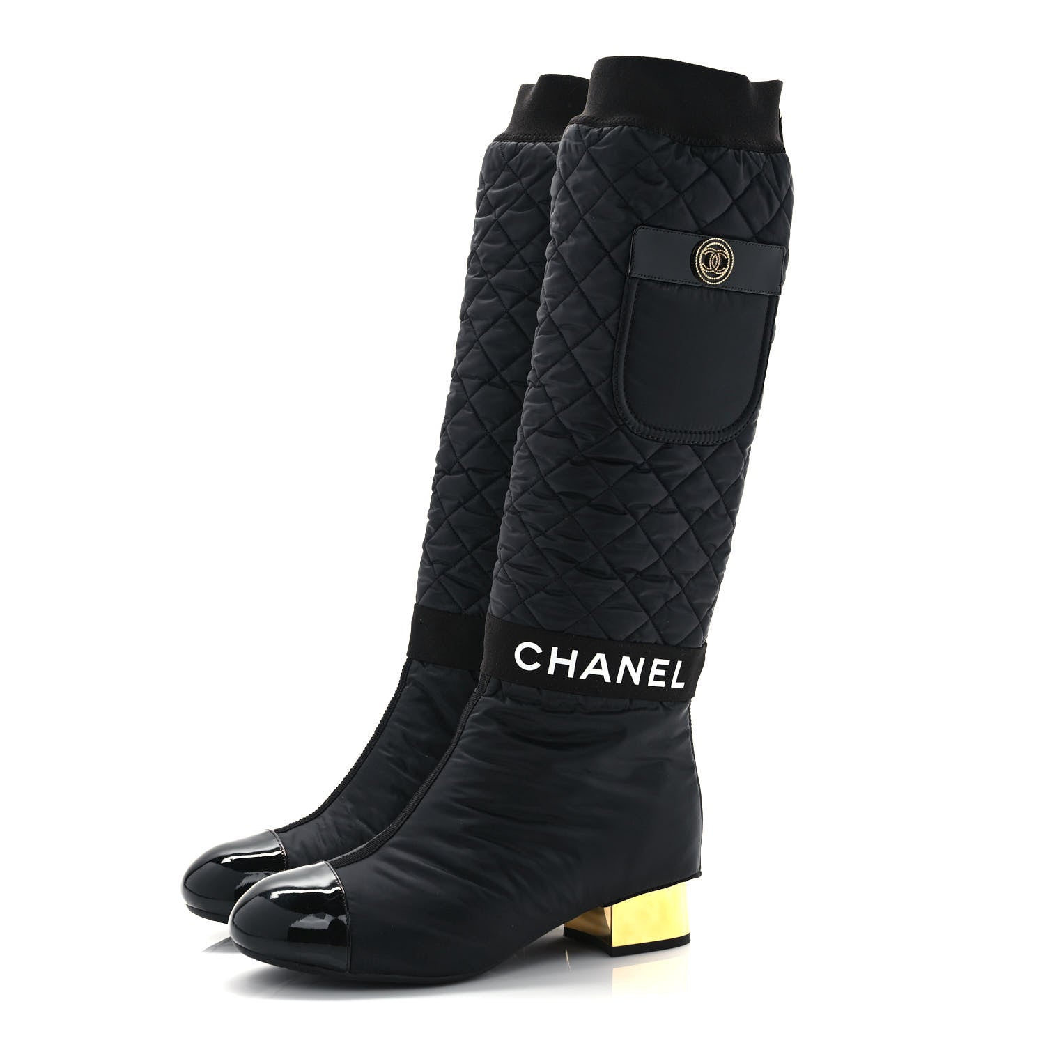 Chanel Mixed Fibers Lambskin Patent Calfskin Convertible High Boots 37 Black 3 of 8
