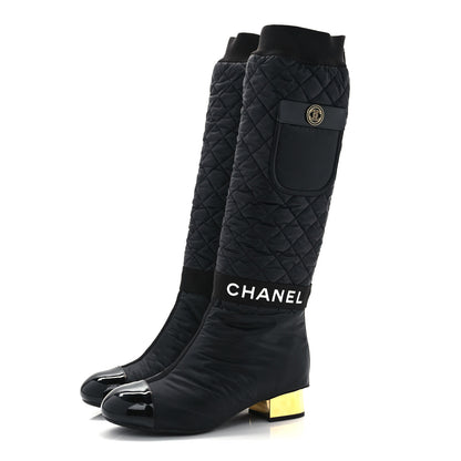 Chanel Mixed Fibers Lambskin Patent Calfskin Convertible High Boots 37 Black 3 of 8