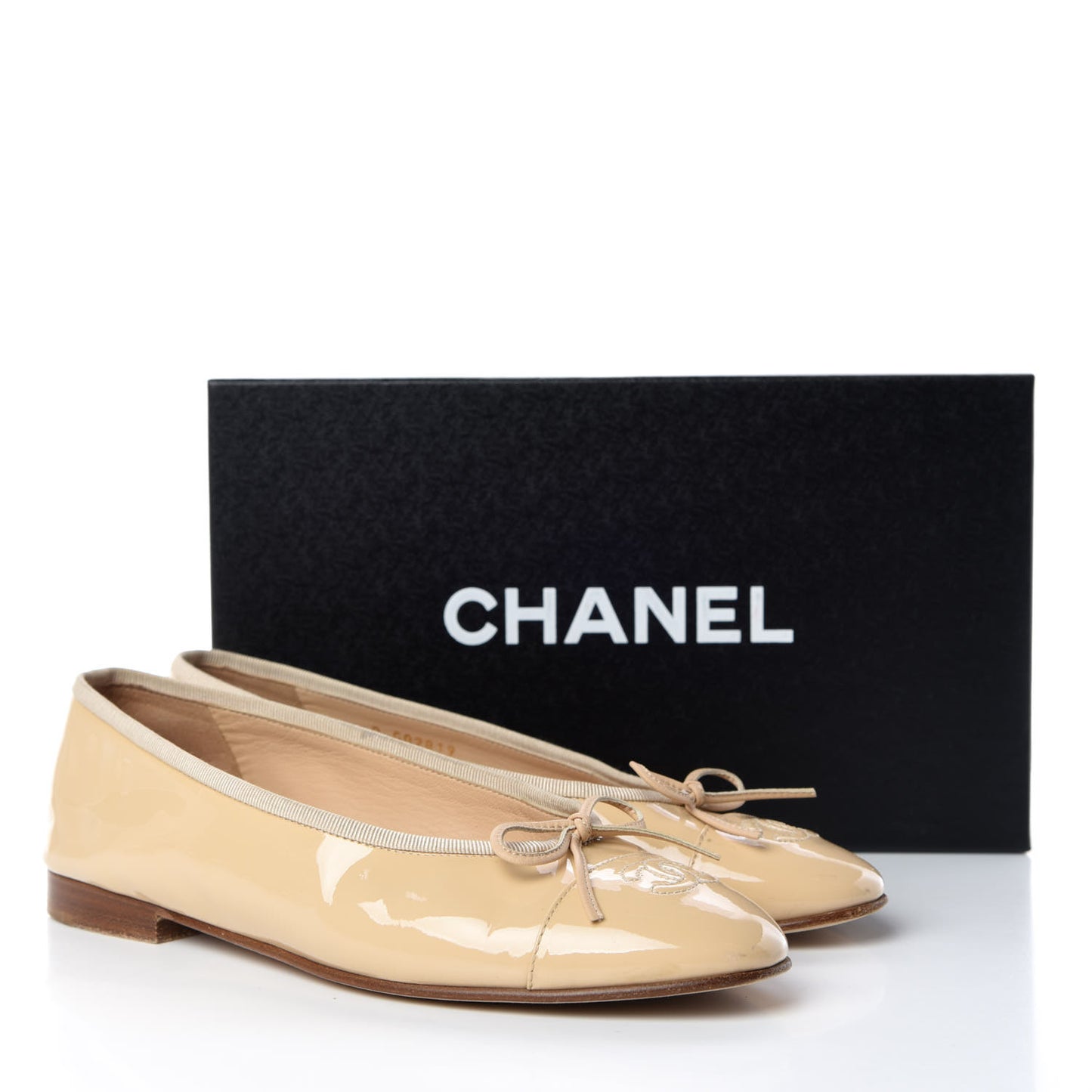 Patent Calfskin Cap Toe CC Ballerina Flats 38.5 Beige