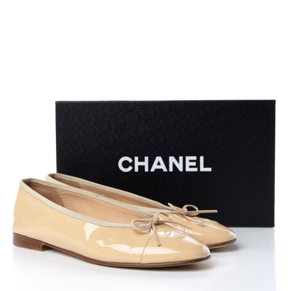 Chanel Patent Calfskin Cap Toe CC Ballerina Flats 38.5 Beige 16 of 16