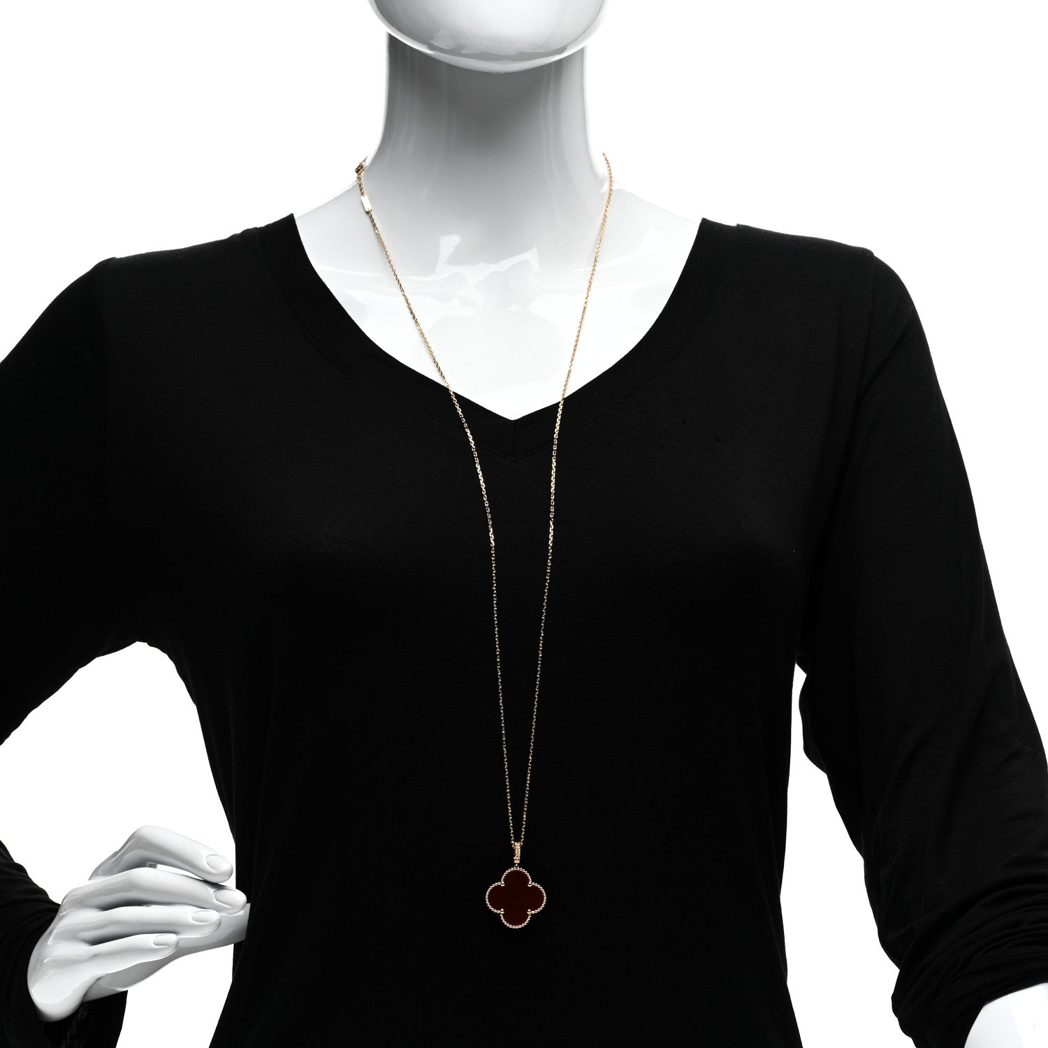 Van Cleef & Arpels 18K Yellow Gold Carnelian Magic Alhambra Long Necklace 2 of 6