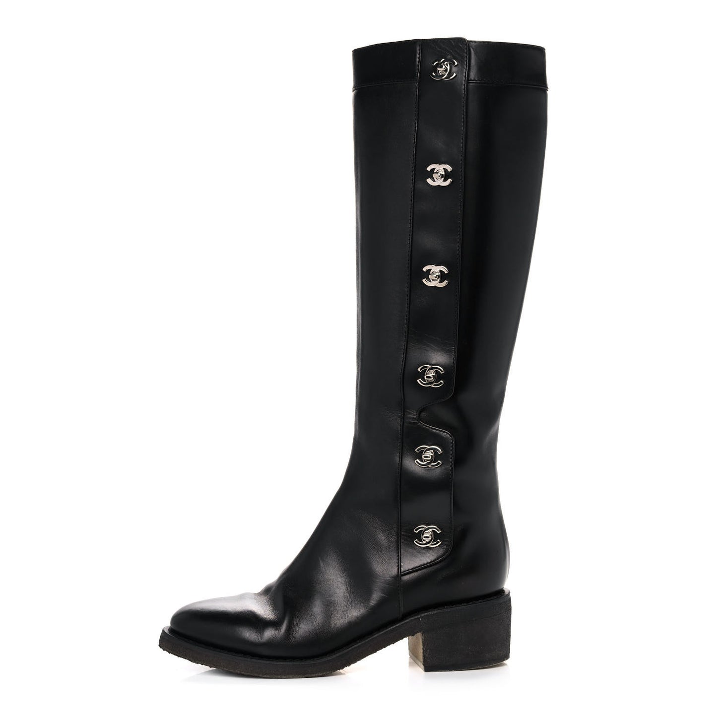 Calfskin CC Turnlock High Boots 40 Black