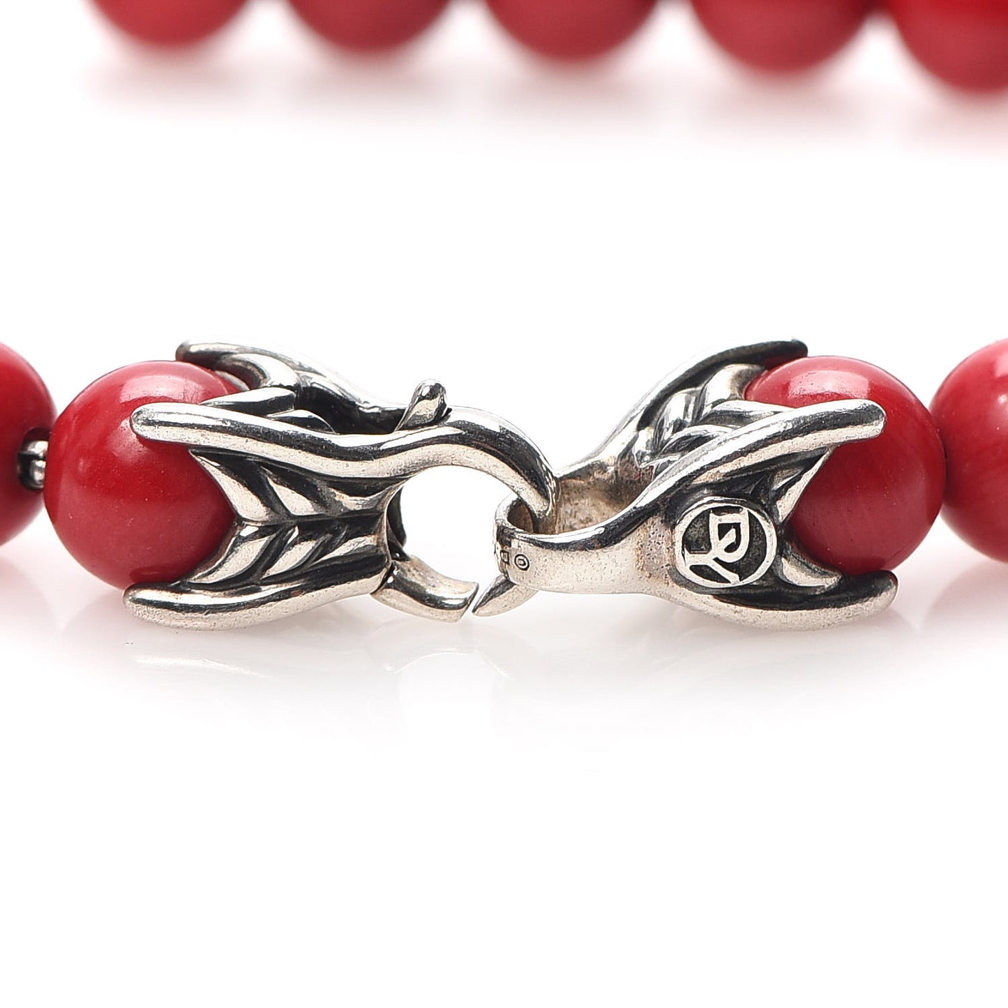 Sterling Silver Red Coral 8mm Spiritual Beads Bracelet