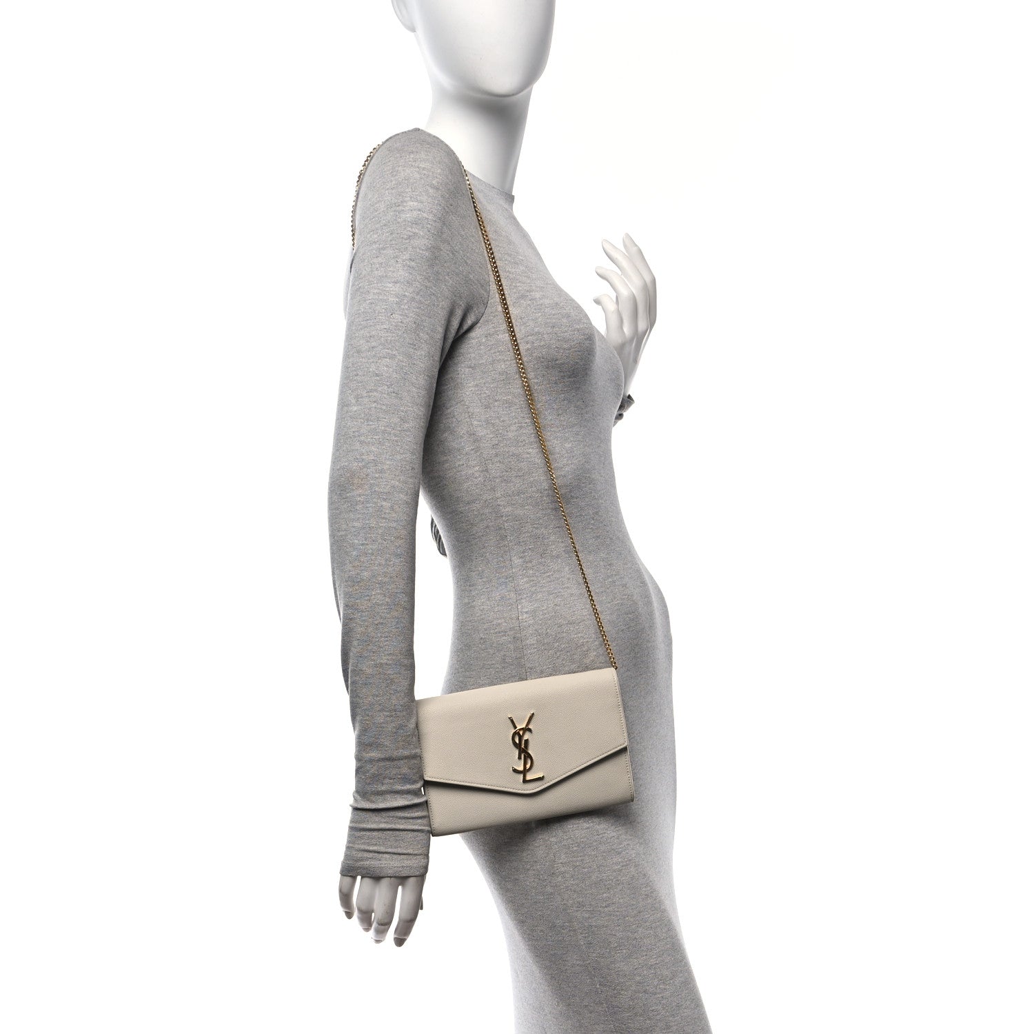 Saint Laurent Grain De Poudre Monogram Uptown Chain Wallet Crema Soft 2 of 17